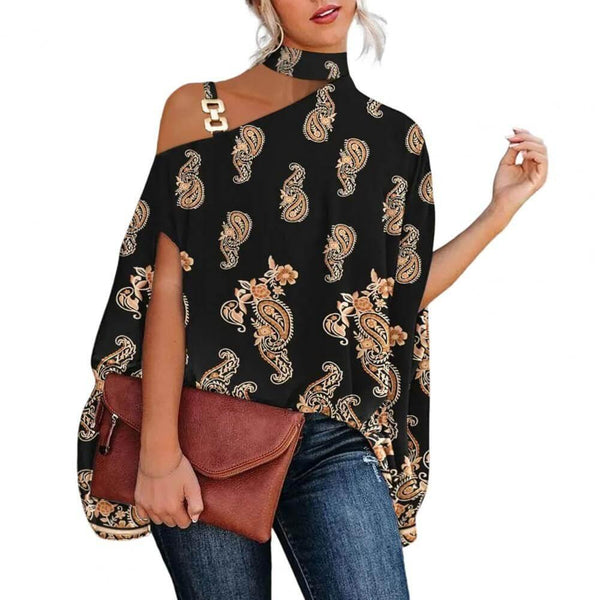 Blusa Feminina Gola Alta e Ombro Aberto - Brenda